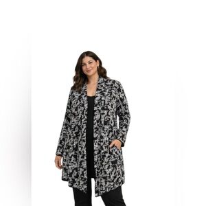 Alfani Black White Open Front Printed Cardigan Plus Size 2X